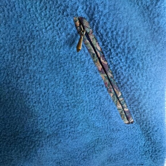 L.L. Bean Vintage 1/4 Snap Fleece Pullover Teal Blue Tapestry Trim Large #1412 - Picture 8 of 11